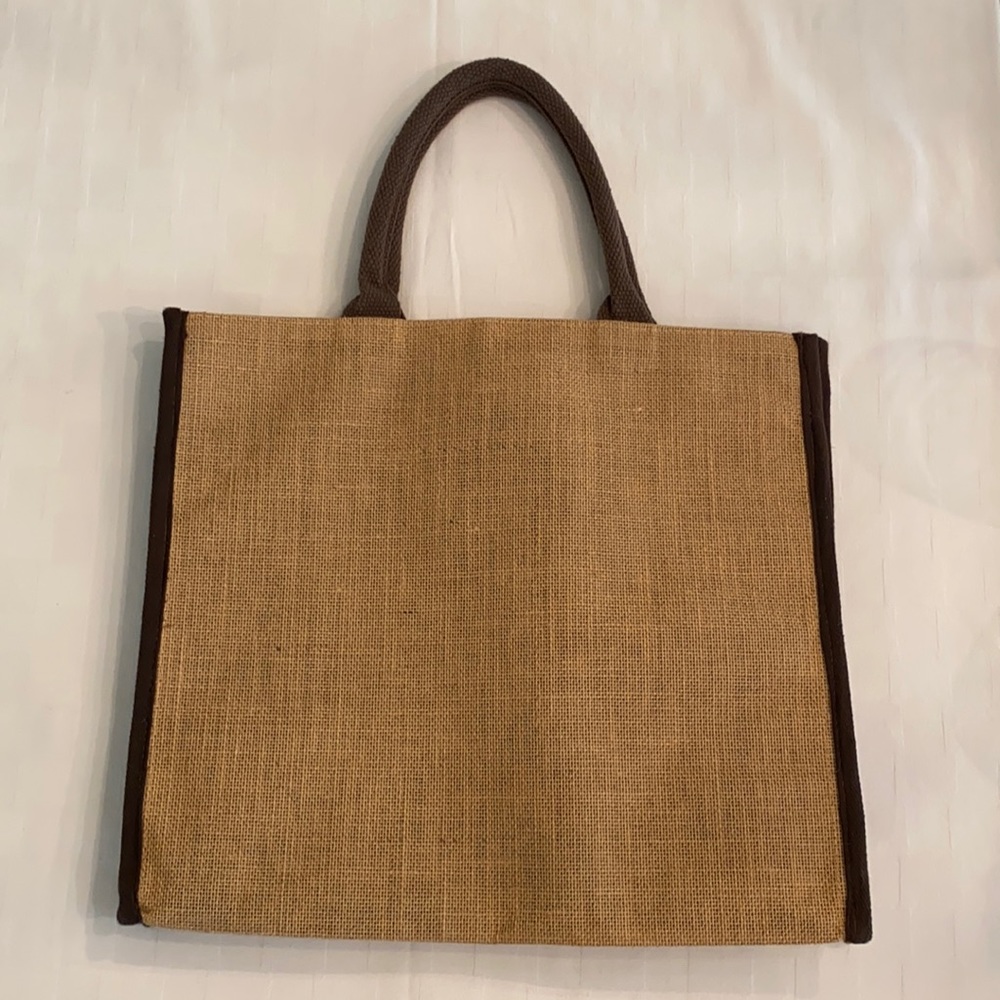 Burlap Bag Tan Brown Handles Woven Straw Tote Shopper Suitable for Monogram